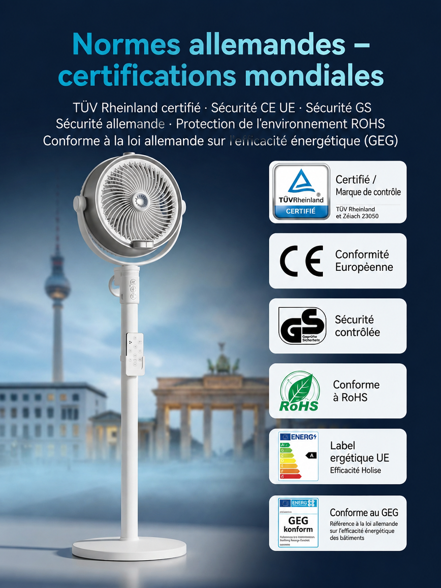 Refroidissement rapide en 3 secondes de 8 degrés, débit d'air de 15 m, ventilateur sur pied à pulvérisation extensible