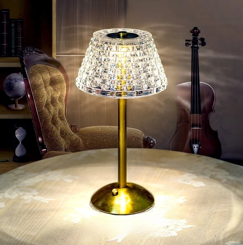 Lampe de bureau tactile sans fil rechargeable en cristal