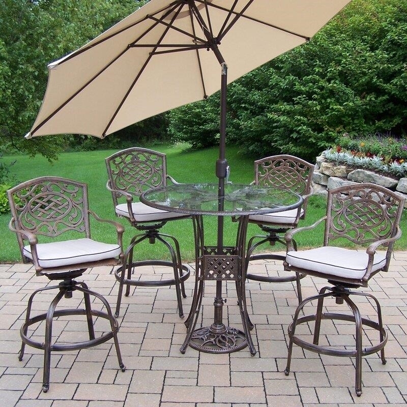 4 - Person Aluminum Bar Height Dining Set with Cushions and Umbrella