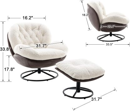 Mid-Century Modern Faux Fur Lounge Swivel Chair for Reading/Living Room/Bedroom