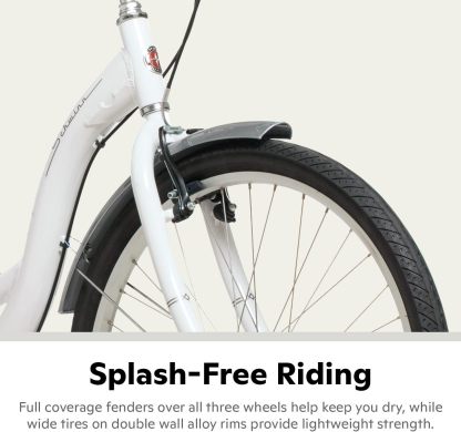 Schwinn Meridian Adult Tricycle Bike, Three Wheel Beach Cruiser, 24 & 26-Inch Wheels, Low Step-Through Aluminum Frame, Adjustable Handlebars, Large Cruiser Seat, Rear Folding Basket