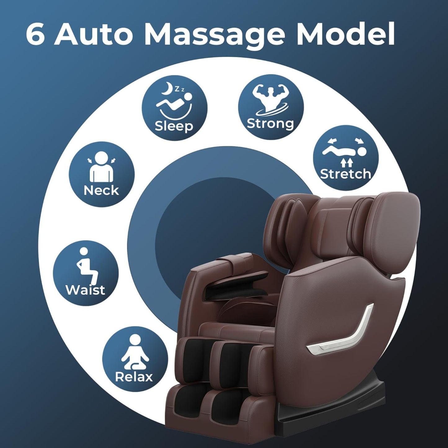 2024 Massage Chair, Full Body Zero Gravity Massage Chair with 8 Fixed Massage Rollers, 6 Auto Modes, Waist Heated, Bluetooth Speaker