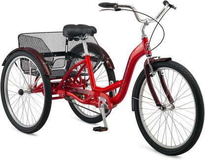 Schwinn Meridian Adult Tricycle Bike, Three Wheel Beach Cruiser, 24 & 26-Inch Wheels, Low Step-Through Aluminum Frame, Adjustable Handlebars, Large Cruiser Seat, Rear Folding Basket