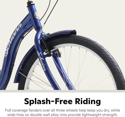 Schwinn Meridian Adult Tricycle Bike, Three Wheel Beach Cruiser, 24 & 26-Inch Wheels, Low Step-Through Aluminum Frame, Adjustable Handlebars, Large Cruiser Seat, Rear Folding Basket