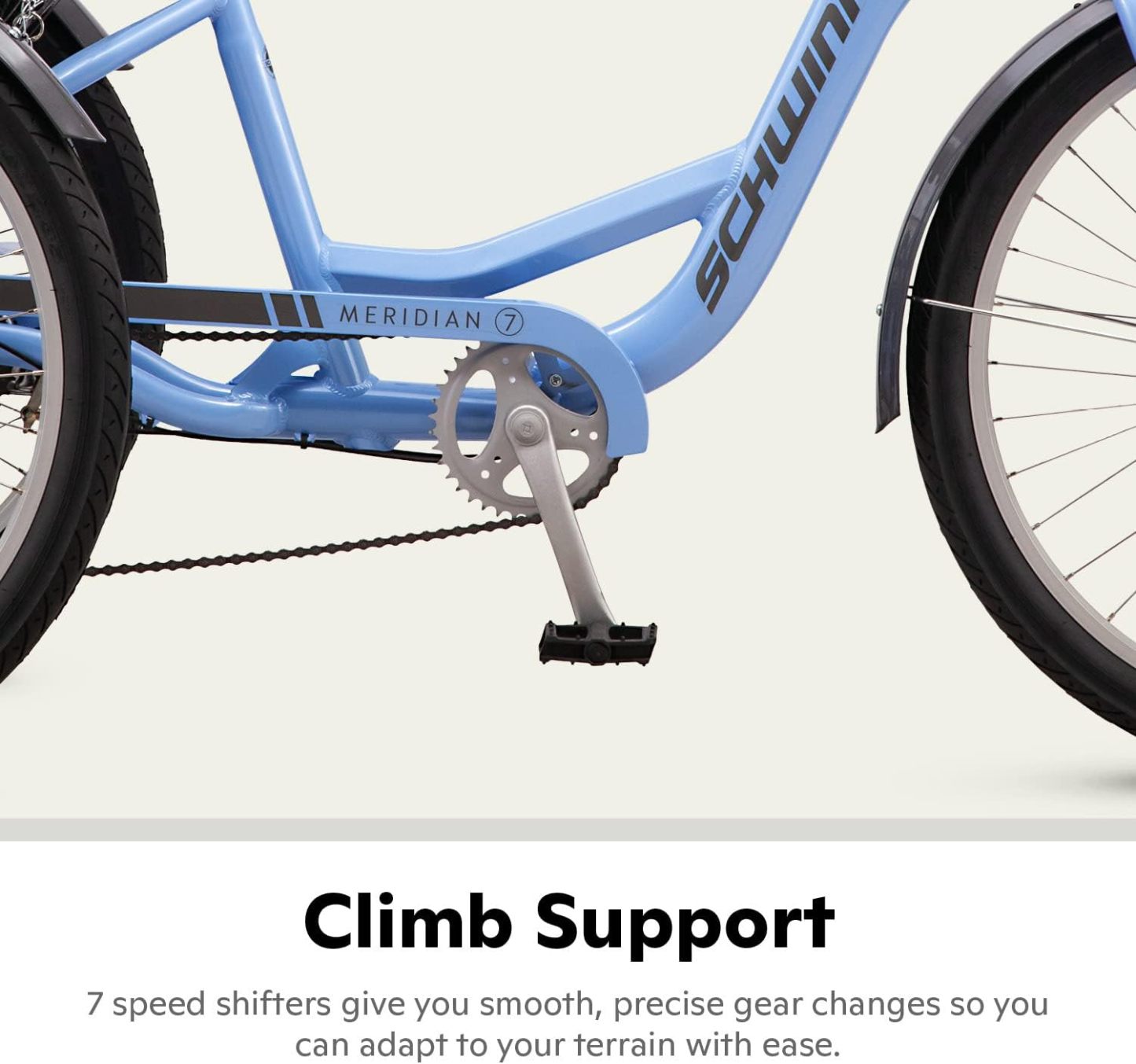 Schwinn Meridian Adult Tricycle Bike, Three Wheel Beach Cruiser, 24 & 26-Inch Wheels, Low Step-Through Aluminum Frame, Adjustable Handlebars, Large Cruiser Seat, Rear Folding Basket