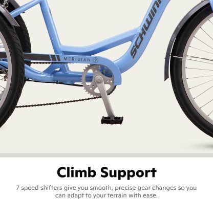 Schwinn Meridian Adult Tricycle Bike, Three Wheel Beach Cruiser, 24 & 26-Inch Wheels, Low Step-Through Aluminum Frame, Adjustable Handlebars, Large Cruiser Seat, Rear Folding Basket