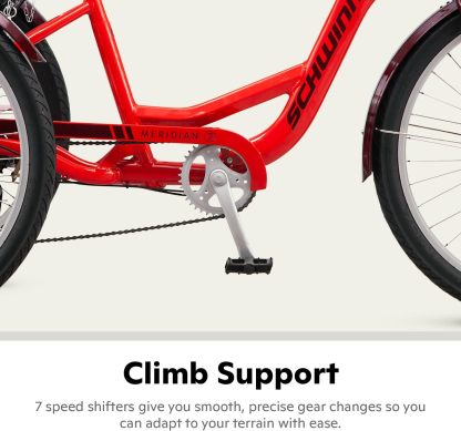 Schwinn Meridian Adult Tricycle Bike, Three Wheel Beach Cruiser, 24 & 26-Inch Wheels, Low Step-Through Aluminum Frame, Adjustable Handlebars, Large Cruiser Seat, Rear Folding Basket