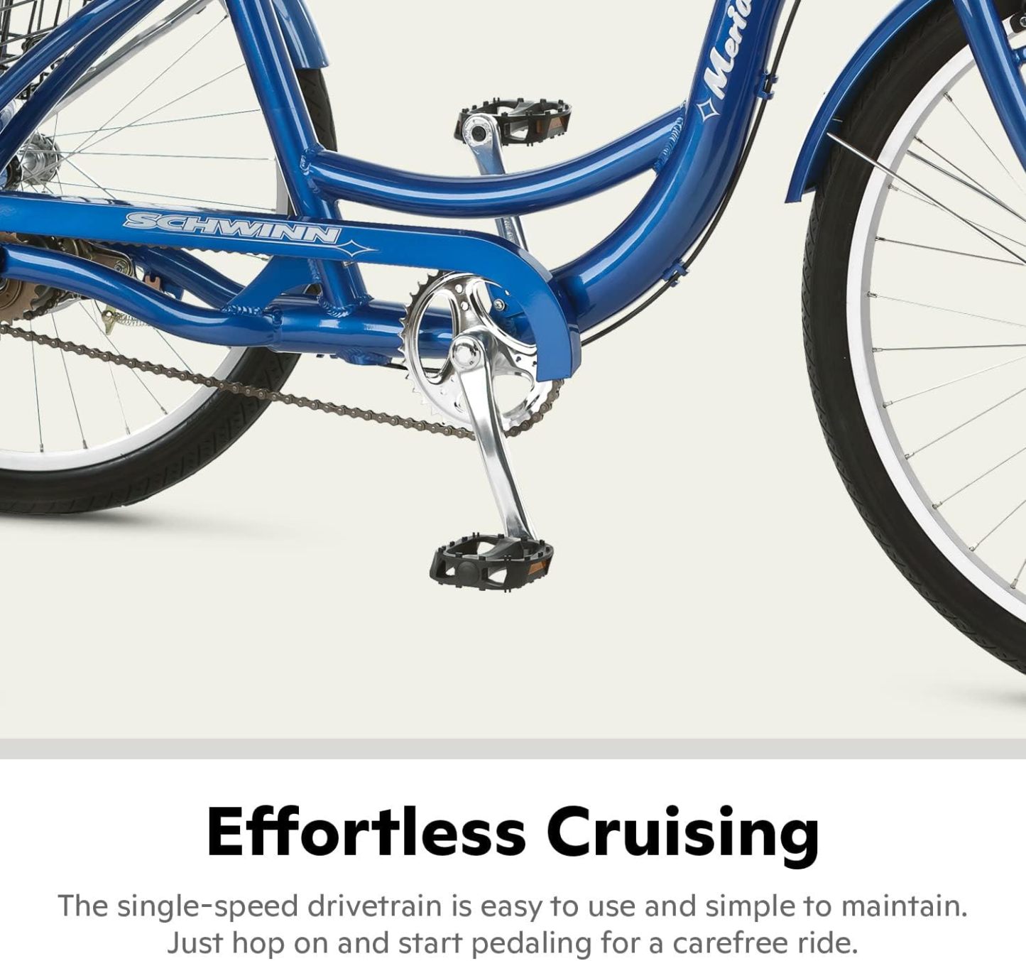 Schwinn Meridian Adult Tricycle Bike, Three Wheel Beach Cruiser, 24 & 26-Inch Wheels, Low Step-Through Aluminum Frame, Adjustable Handlebars, Large Cruiser Seat, Rear Folding Basket