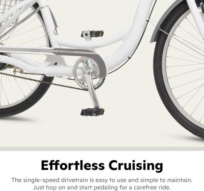 Schwinn Meridian Adult Tricycle Bike, Three Wheel Beach Cruiser, 24 & 26-Inch Wheels, Low Step-Through Aluminum Frame, Adjustable Handlebars, Large Cruiser Seat, Rear Folding Basket