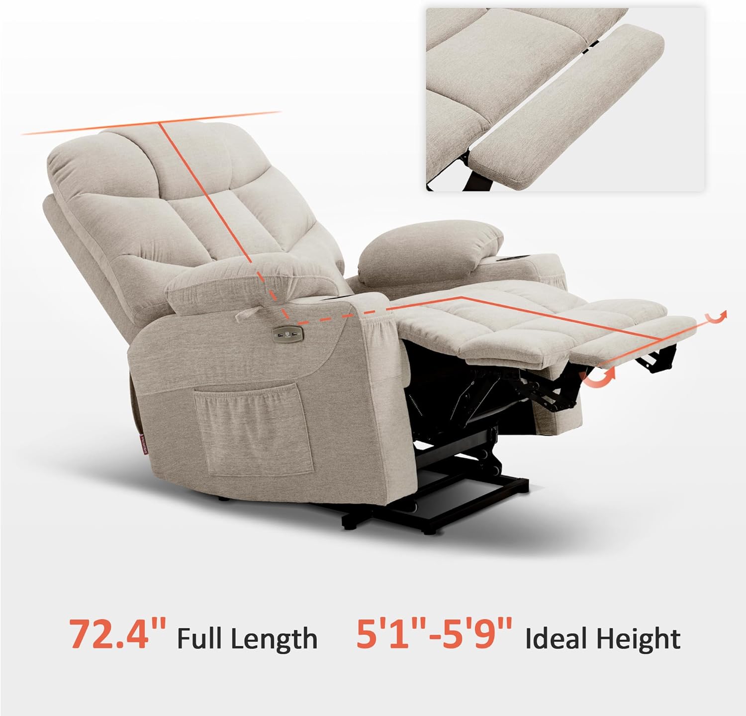 MCombo Regular Power Lift Recliner Chair with Extended Footrest for Elderly People, Fabric 7287 (Brown, Regular)