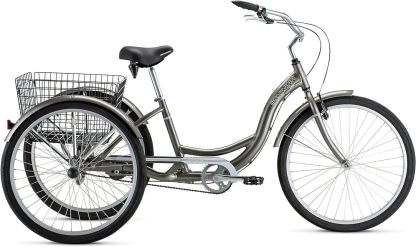 Schwinn Meridian Adult Tricycle Bike, Three Wheel Beach Cruiser, 24 & 26-Inch Wheels, Low Step-Through Aluminum Frame, Adjustable Handlebars, Large Cruiser Seat, Rear Folding Basket