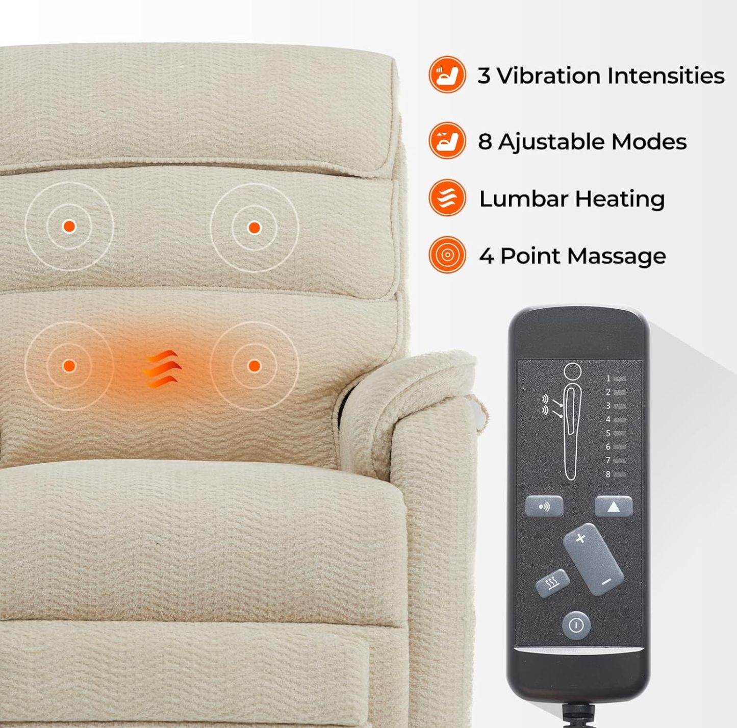 Irene House 9188 Medium Dual Motor Lay Flat Recliner Lift Chair Recliners Infinite Position with Heat Massage for Elderly Up to 300 LBS Electric Power Lift Recliner Chair Sofa