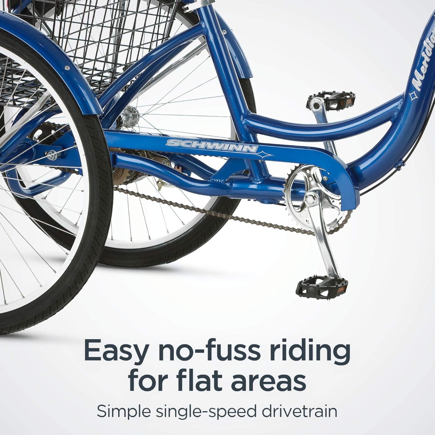 Schwinn Meridian Adult Tricycle Bike, Three Wheel Beach Cruiser, 24 & 26-Inch Wheels, Low Step-Through Aluminum Frame, Adjustable Handlebars, Large Cruiser Seat, Rear Folding Basket