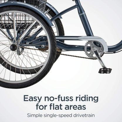 Schwinn Meridian Adult Tricycle Bike, Three Wheel Beach Cruiser, 24 & 26-Inch Wheels, Low Step-Through Aluminum Frame, Adjustable Handlebars, Large Cruiser Seat, Rear Folding Basket