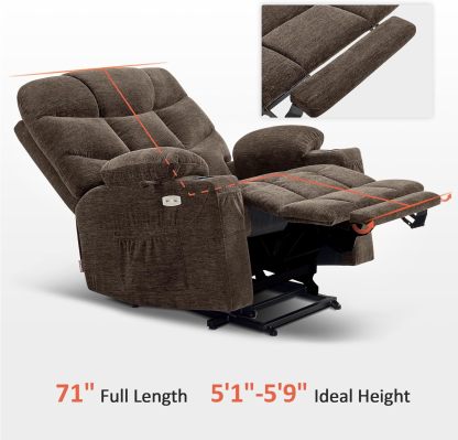 MCombo Regular Power Lift Recliner Chair with Extended Footrest for Elderly People, Fabric 7287 (Brown, Regular)