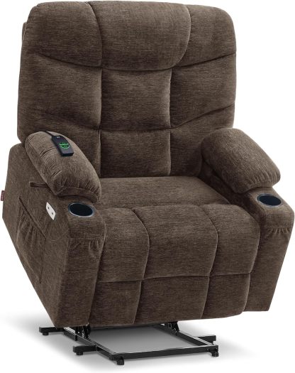 MCombo Regular Power Lift Recliner Chair with Extended Footrest for Elderly People, Fabric 7287 (Brown, Regular)