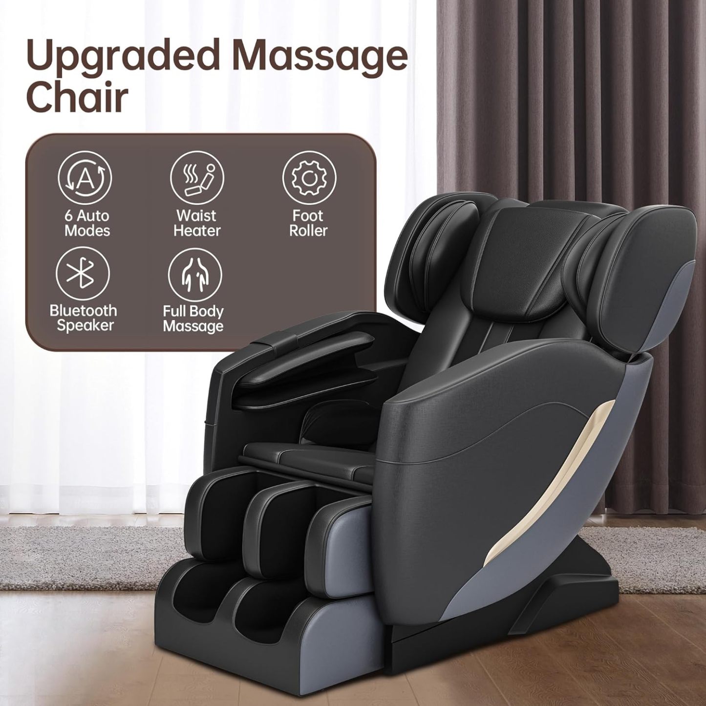 2024 Massage Chair, Full Body Zero Gravity Massage Chair with 8 Fixed Massage Rollers, 6 Auto Modes, Waist Heated, Bluetooth Speaker