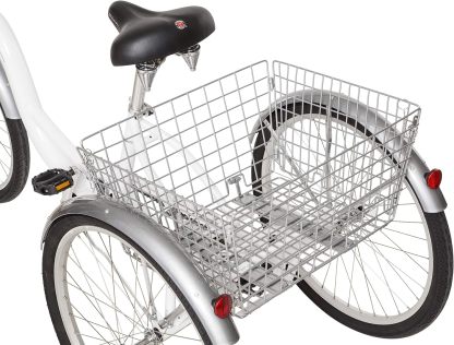 Schwinn Meridian Adult Tricycle Bike, Three Wheel Beach Cruiser, 24 & 26-Inch Wheels, Low Step-Through Aluminum Frame, Adjustable Handlebars, Large Cruiser Seat, Rear Folding Basket