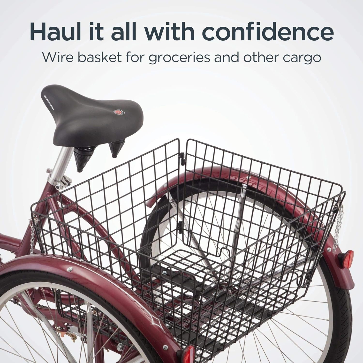 Schwinn Meridian Adult Tricycle Bike, Three Wheel Beach Cruiser, 24 & 26-Inch Wheels, Low Step-Through Aluminum Frame, Adjustable Handlebars, Large Cruiser Seat, Rear Folding Basket