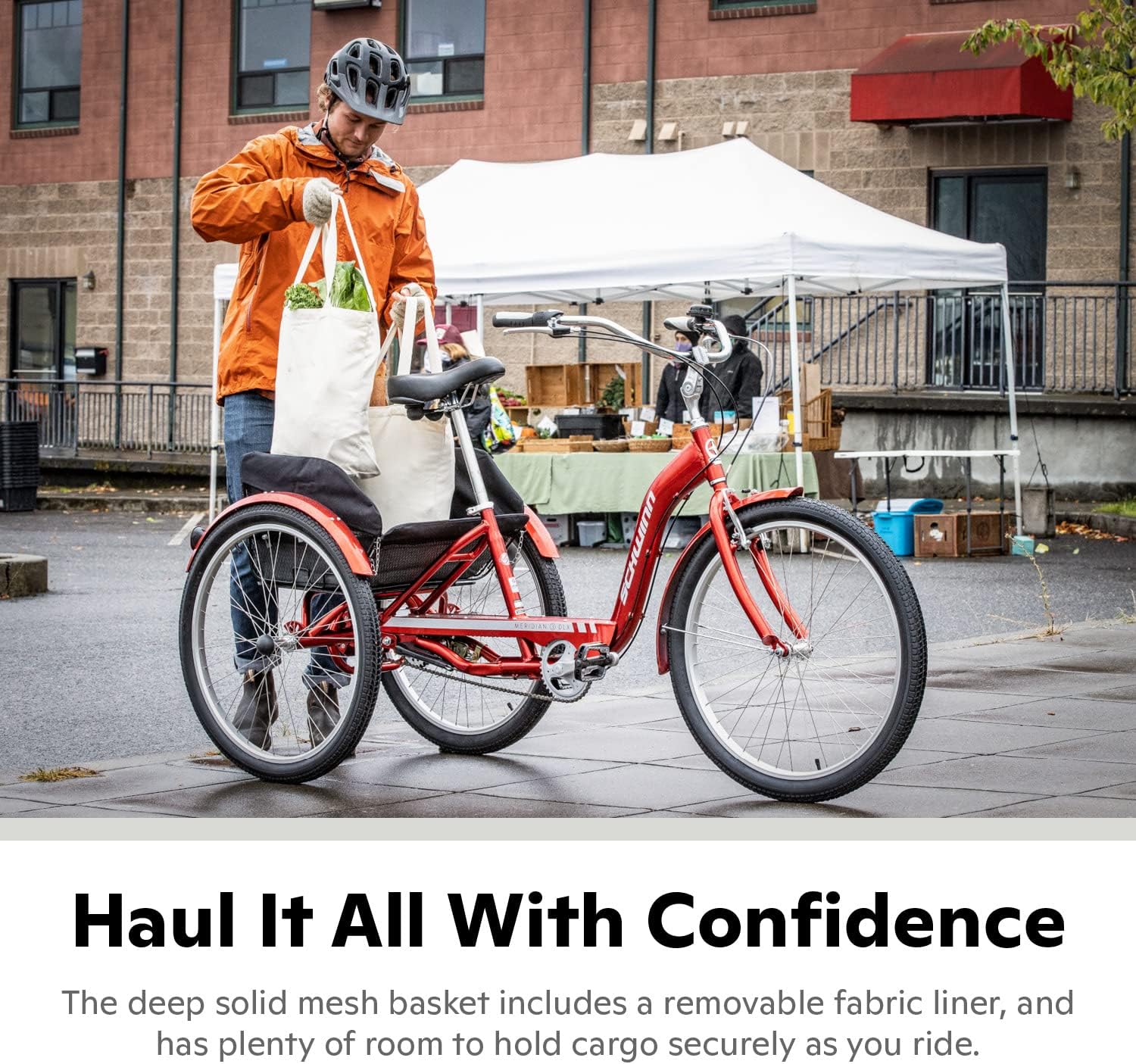 Schwinn Meridian Adult Tricycle Bike, Three Wheel Beach Cruiser, 24 & 26-Inch Wheels, Low Step-Through Aluminum Frame, Adjustable Handlebars, Large Cruiser Seat, Rear Folding Basket