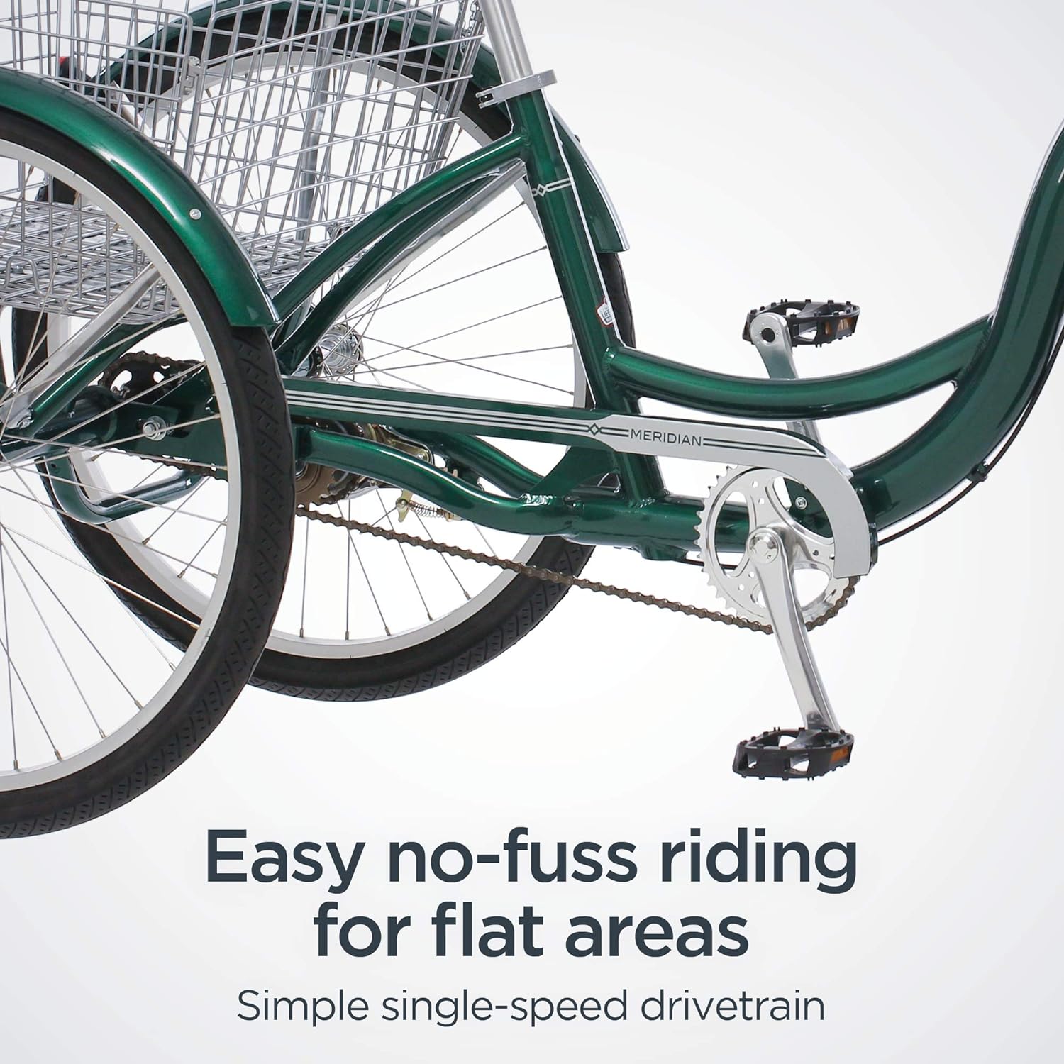 Schwinn Meridian Adult Tricycle Bike, Three Wheel Beach Cruiser, 24 & 26-Inch Wheels, Low Step-Through Aluminum Frame, Adjustable Handlebars, Large Cruiser Seat, Rear Folding Basket