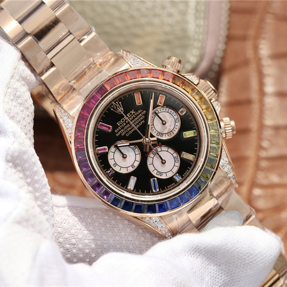 Daytona Rainbow Rose Gold Black Dial 40mm