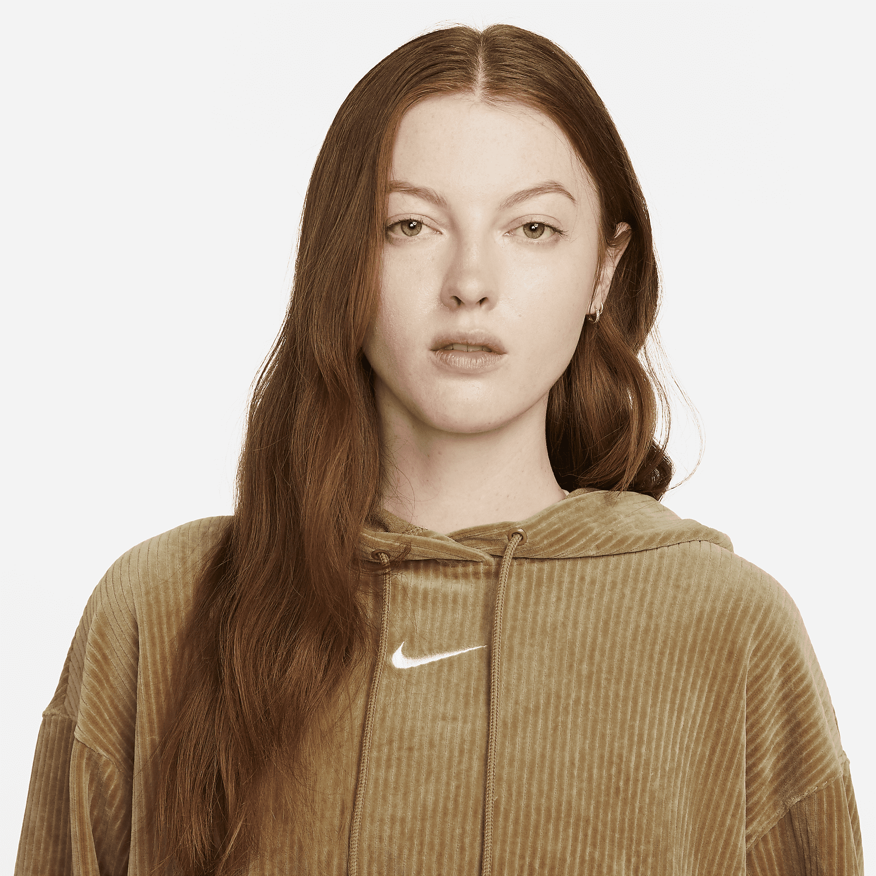 Sportswear - Women's Velour Cropped Pullover Hoodie