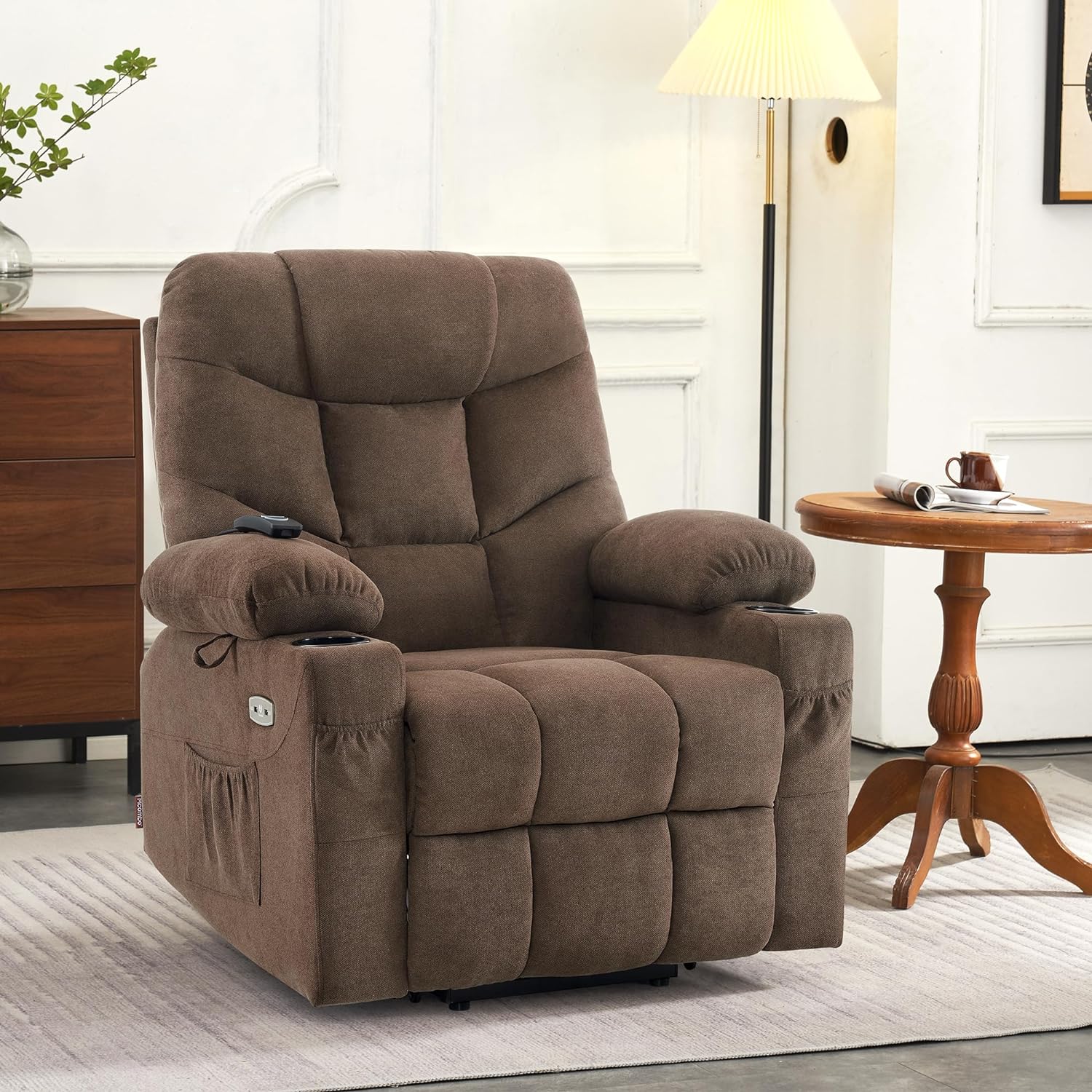 MCombo Regular Power Lift Recliner Chair with Extended Footrest for Elderly People, Fabric 7287 (Brown, Regular)