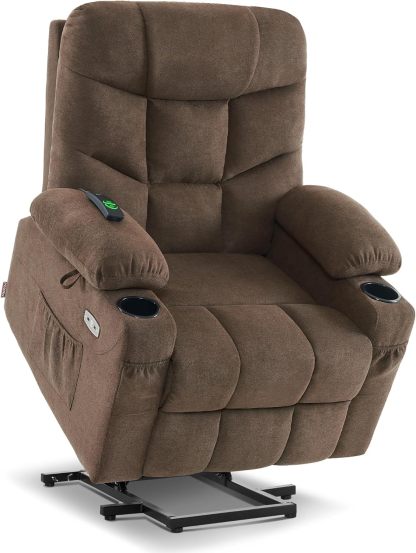 MCombo Regular Power Lift Recliner Chair with Extended Footrest for Elderly People, Fabric 7287 (Brown, Regular)