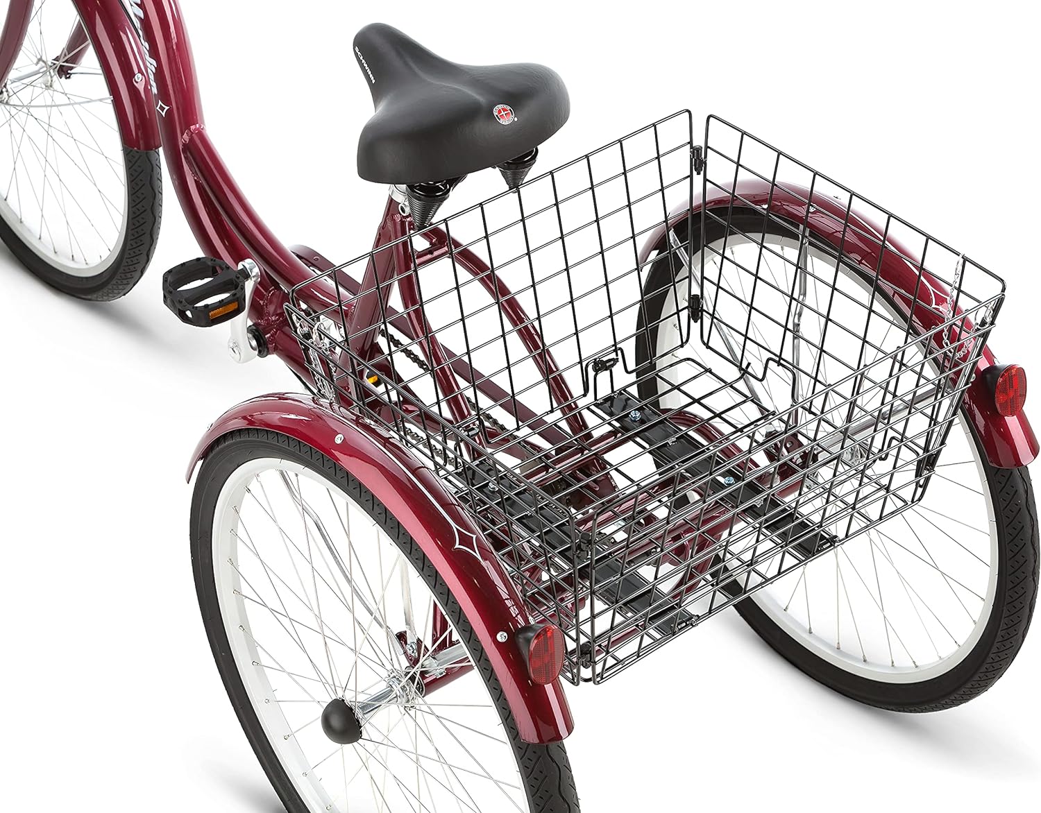 Schwinn Meridian Adult Tricycle Bike, Three Wheel Beach Cruiser, 24 & 26-Inch Wheels, Low Step-Through Aluminum Frame, Adjustable Handlebars, Large Cruiser Seat, Rear Folding Basket