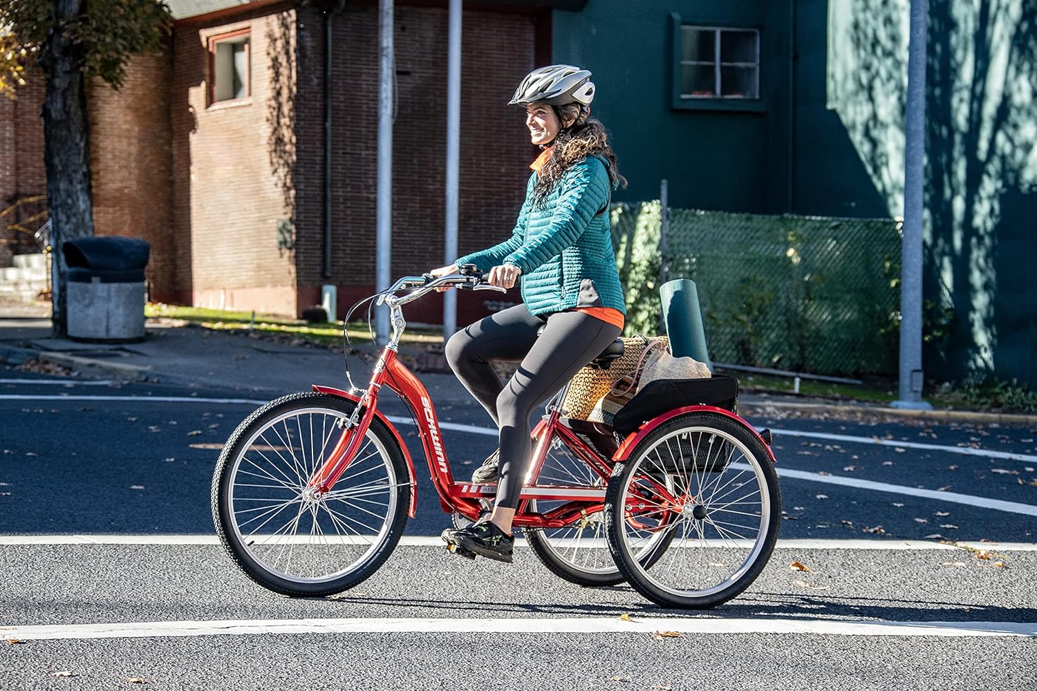 Schwinn Meridian Adult Tricycle Bike, Three Wheel Beach Cruiser, 24 & 26-Inch Wheels, Low Step-Through Aluminum Frame, Adjustable Handlebars, Large Cruiser Seat, Rear Folding Basket