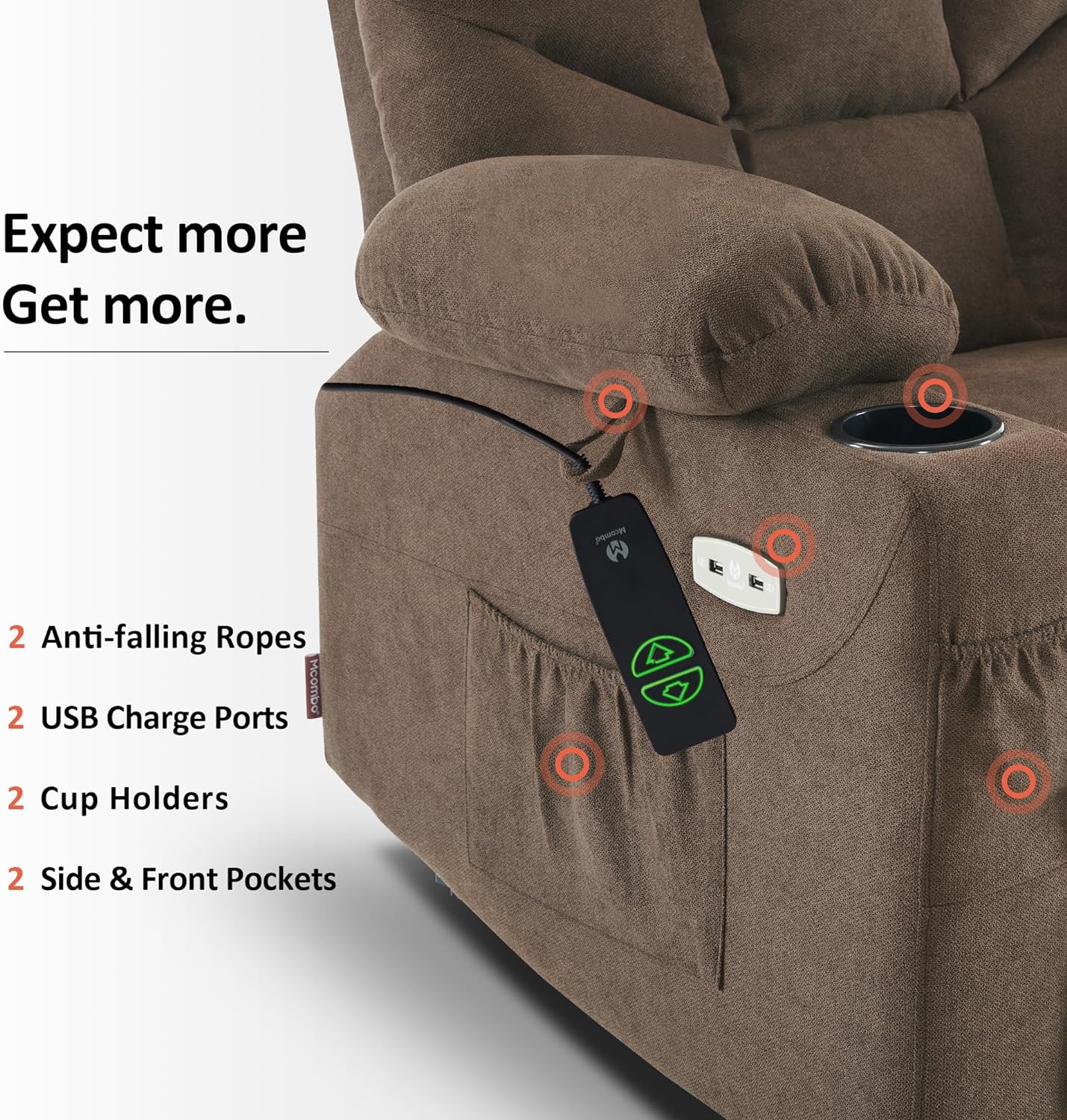 MCombo Regular Power Lift Recliner Chair with Extended Footrest for Elderly People, Fabric 7287 (Brown, Regular)