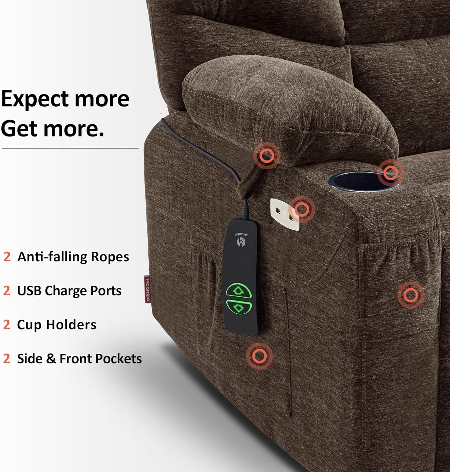 MCombo Regular Power Lift Recliner Chair with Extended Footrest for Elderly People, Fabric 7287 (Brown, Regular)