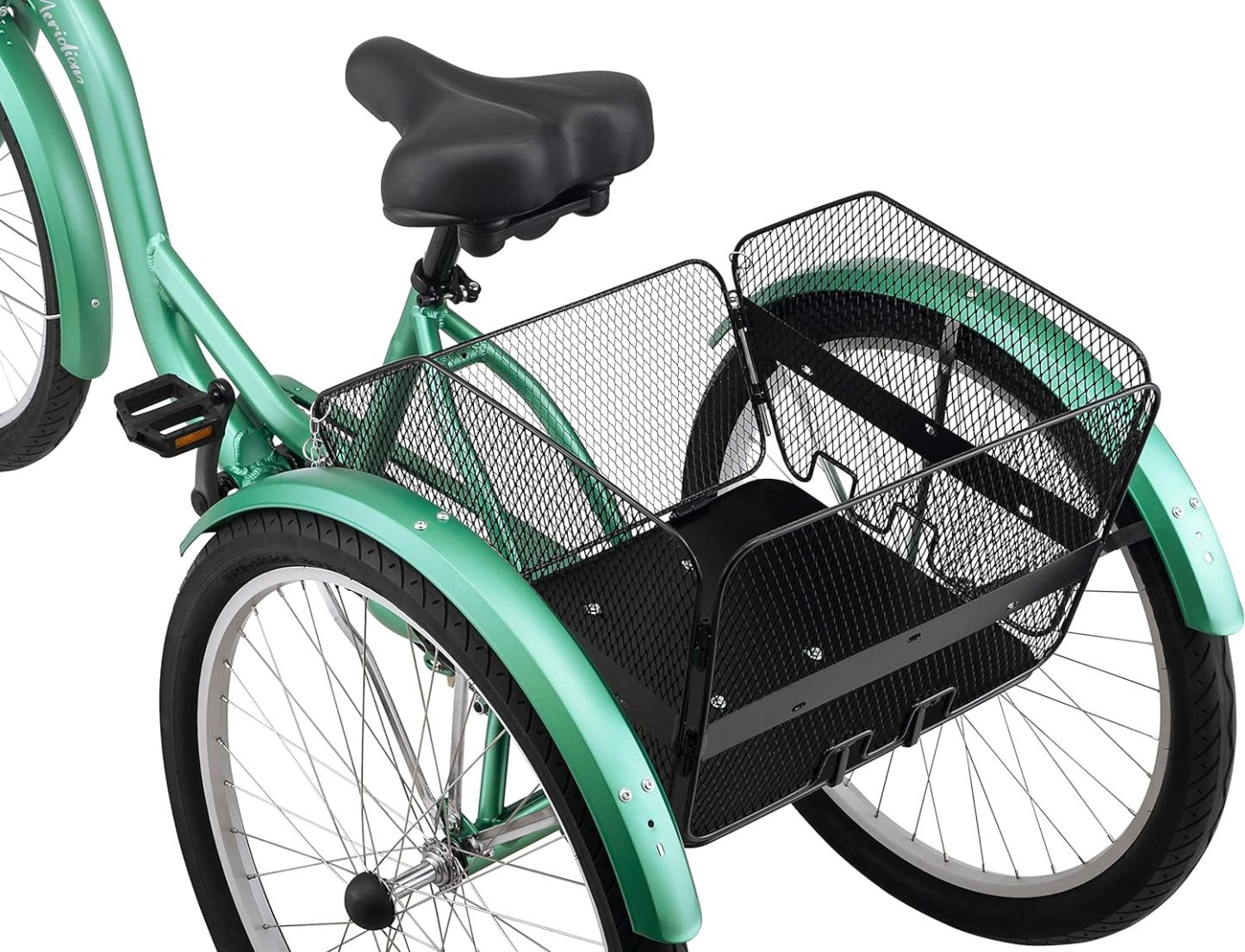 Schwinn Meridian Adult Tricycle Bike, Three Wheel Beach Cruiser, 24 & 26-Inch Wheels, Low Step-Through Aluminum Frame, Adjustable Handlebars, Large Cruiser Seat, Rear Folding Basket