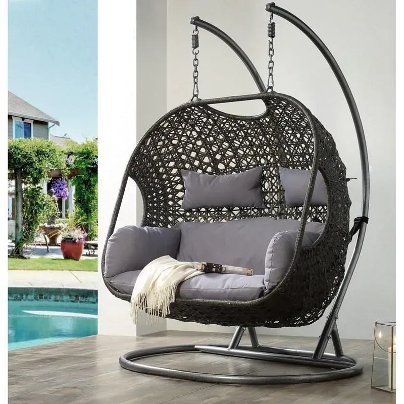 💖Clearance Sale⚡2 Person Wicker Patio Hanging Relaxation Swing Hammock Chair - With Stand and UV Protection Pad