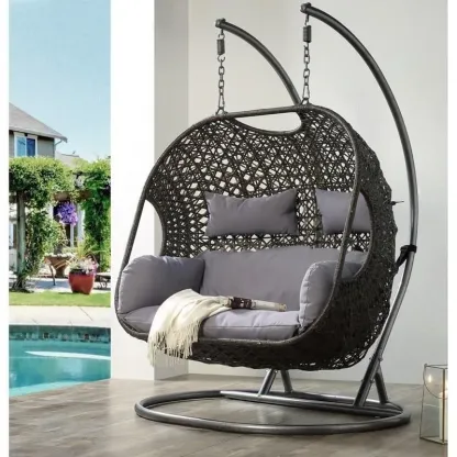 💖Clearance Sale⚡2 Person Wicker Patio Hanging Relaxation Swing Hammock Chair - With Stand and UV Protection Pad