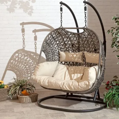💖Clearance Sale⚡2 Person Wicker Patio Hanging Relaxation Swing Hammock Chair - With Stand and UV Protection Pad