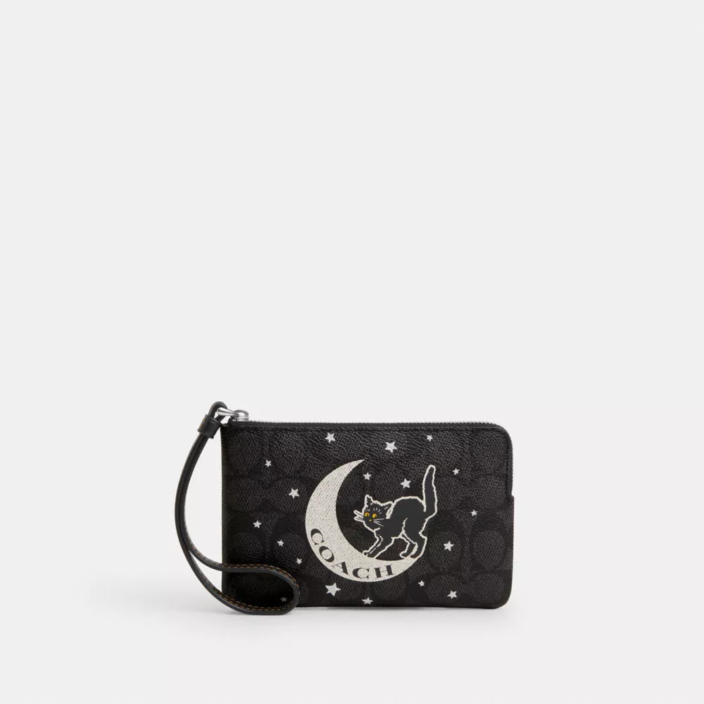 Corner Zip Wristlet In Signature Canvas With Halloween Graphic