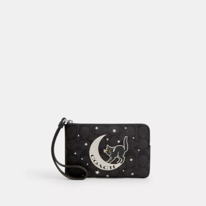 Corner Zip Wristlet In Signature Canvas With Halloween Graphic