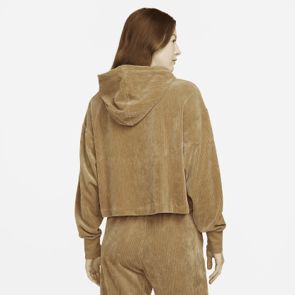 Sportswear - Women's Velour Cropped Pullover Hoodie