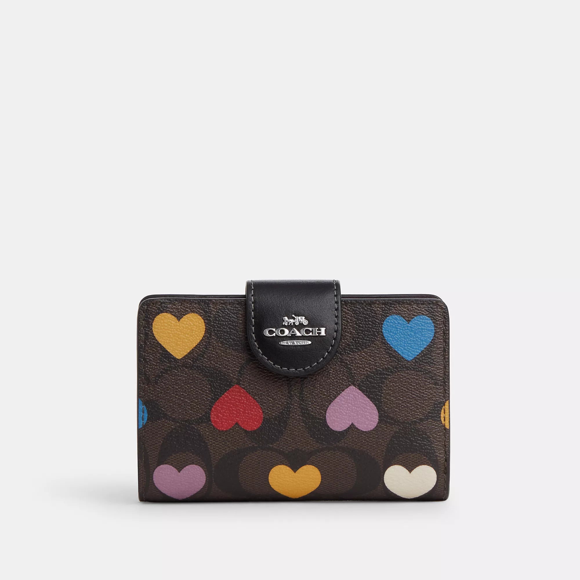 Coathtch  Medium Corner Zip Wallet In Signature Canvas With Heart Print