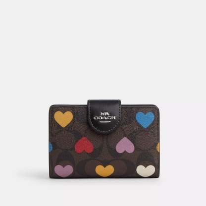Coathtch  Medium Corner Zip Wallet In Signature Canvas With Heart Print