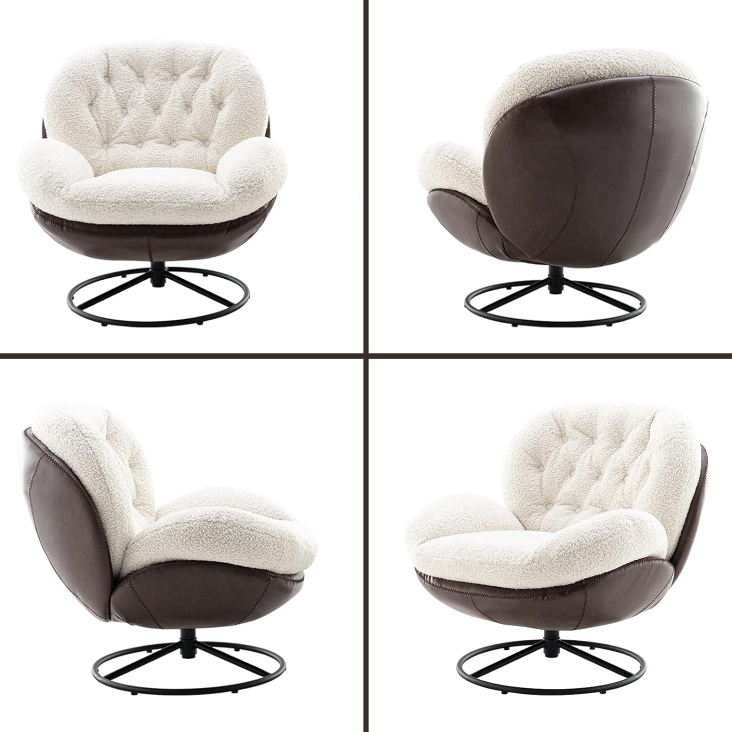Mid-Century Modern Faux Fur Lounge Swivel Chair for Reading/Living Room/Bedroom