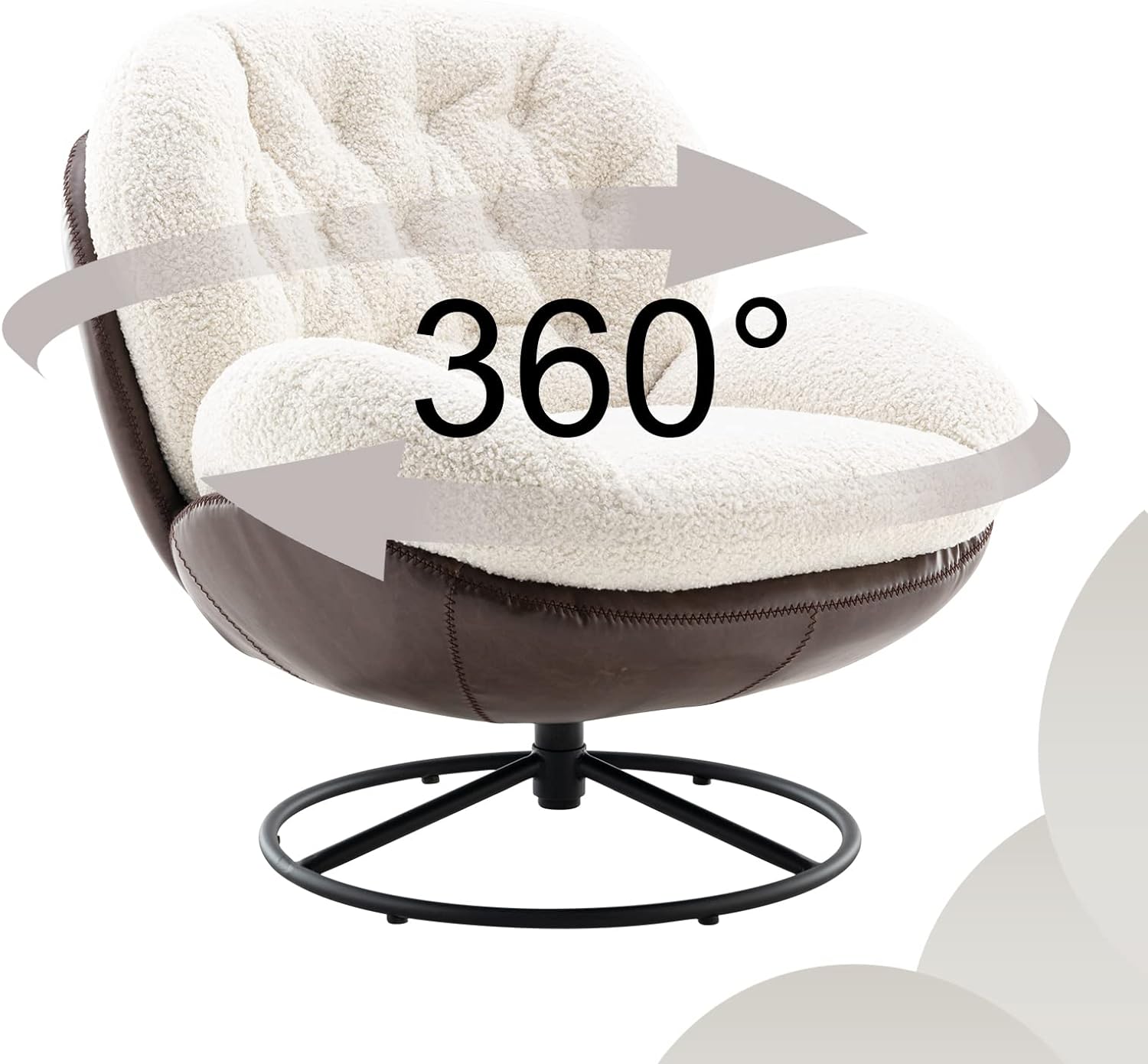 Mid-Century Modern Faux Fur Lounge Swivel Chair for Reading/Living Room/Bedroom