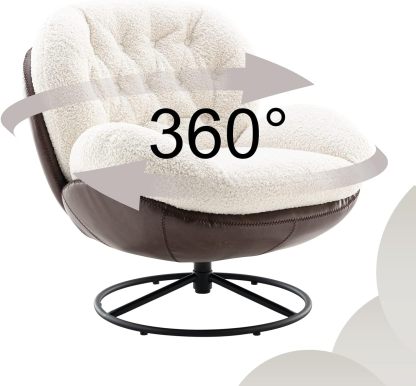 Mid-Century Modern Faux Fur Lounge Swivel Chair for Reading/Living Room/Bedroom