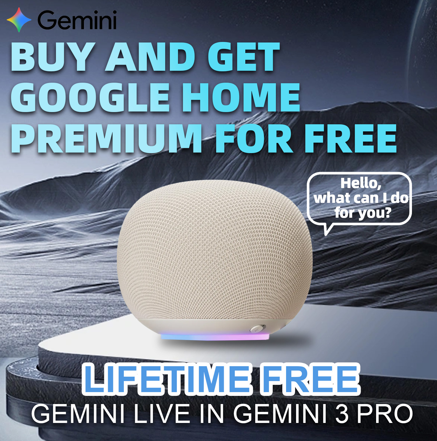 [Lifetime Free]🔥New Google Home Speaker(Build in 🤖Gemini 3 Pro, include Google Home Premium, No Subscription)