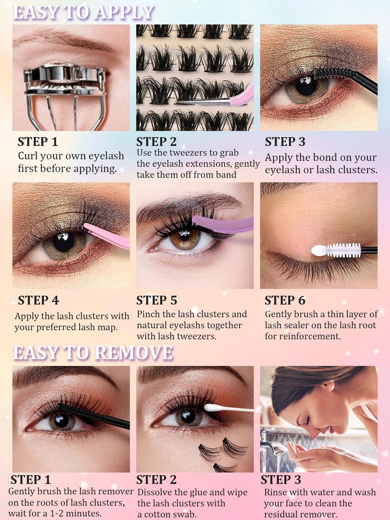 4 Styles Lash Clusters Kit, Volume/ Mega/ Full/  Ultra Eyelash Clusters Extensions with Everything You Need for Beginners and Proficient,  at Home Easily