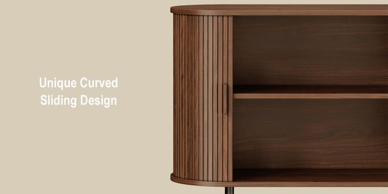 ONBRILL 40/48/55/63" Fluted Sideboard Buffet Cabinet With Storage, Sliding Door & Adjustable Shelf, Modern Accent Coffee Bar Console Table for Kitchen, Entryway