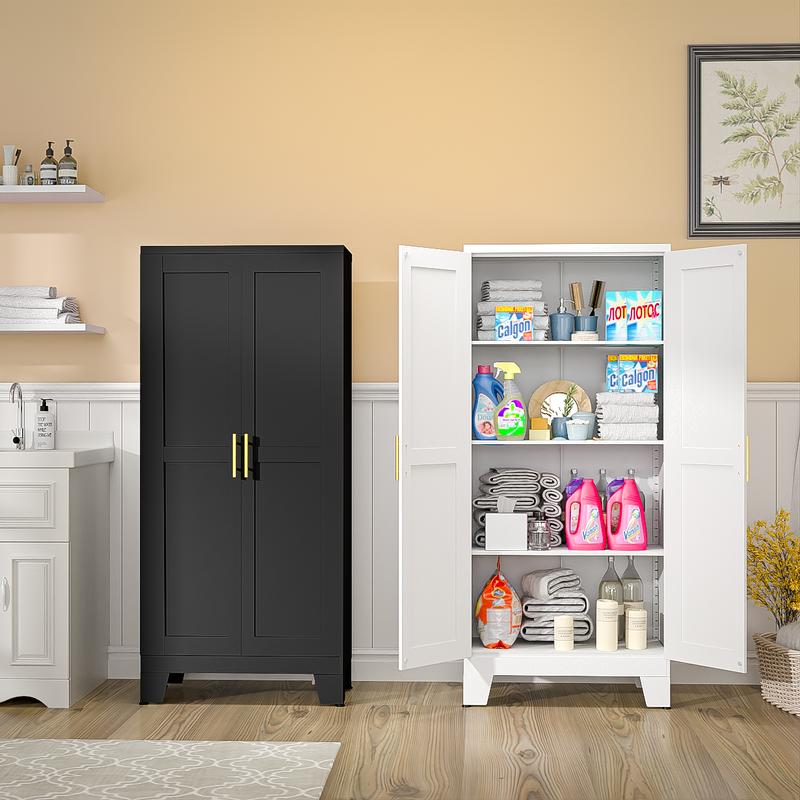Metal Pantry Cabinet with 2 Doors and Adjustable Shelves - 61" Kitchen Storage Cabinet with Gold Handles - Versatile Storage for Kitchen, Bathroom, Dining Room, Utility Room Furniture mothersdaygift Metal Pantry Cabinet with 2 Doors and Adjustable Shelves - 61" Kitchen Storage Cabinet with Gold Handles - Versatile Storage for Kitchen, Bathroom, Dining Room, Utility Room Furniture mothersdaygift
