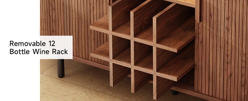 ONBRILL 40/48/55/63" Fluted Sideboard Buffet Cabinet With Storage, Sliding Door & Adjustable Shelf, Modern Accent Coffee Bar Console Table for Kitchen, Entryway